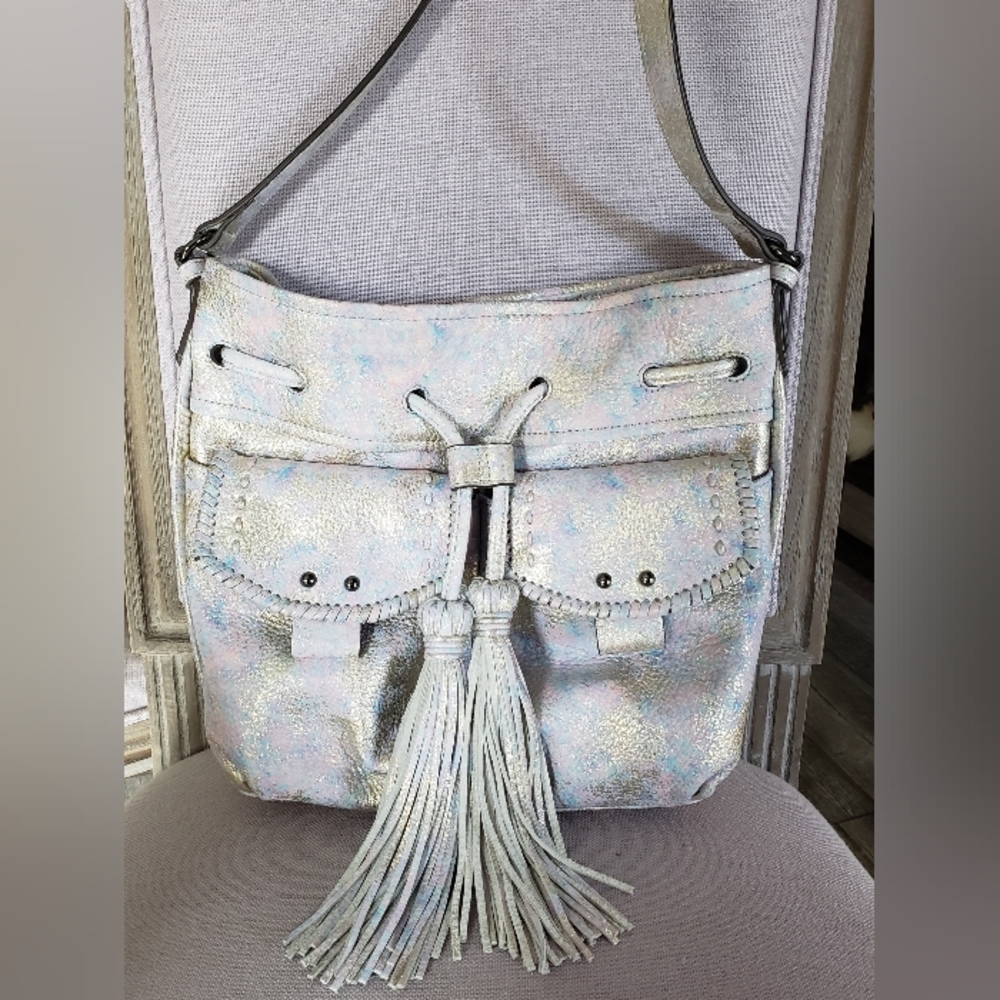 Aimee Kestenberg Leather Crossbody DrawString Bucket Bag, never used